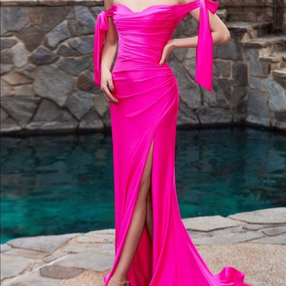 Neon Pink Bow off the shoulder dress